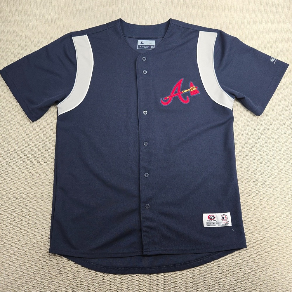 True Fan Genuine Merchandise Atlanta Braves Jersey Shirt Men Large Baseball Blue